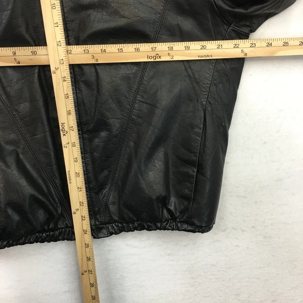 VINTAGE LEATHER HOODED JACKET MENS‎ BLACK REMOVABLE HOOD ZIPPER SIZE 40